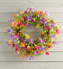 Plow & Hearth Home Accents | Indoor Living Floral Watercolor Wreath With Faux Pansies And Violets