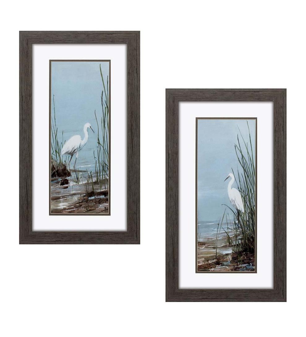 Plow & Hearth Home Accents | Indoor Living Framed Egret Wall Art, Set Of 2