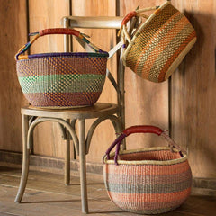 Plow & Hearth Home Accents | Indoor Living Ghanaian Variant Striped Bolga Market Basket