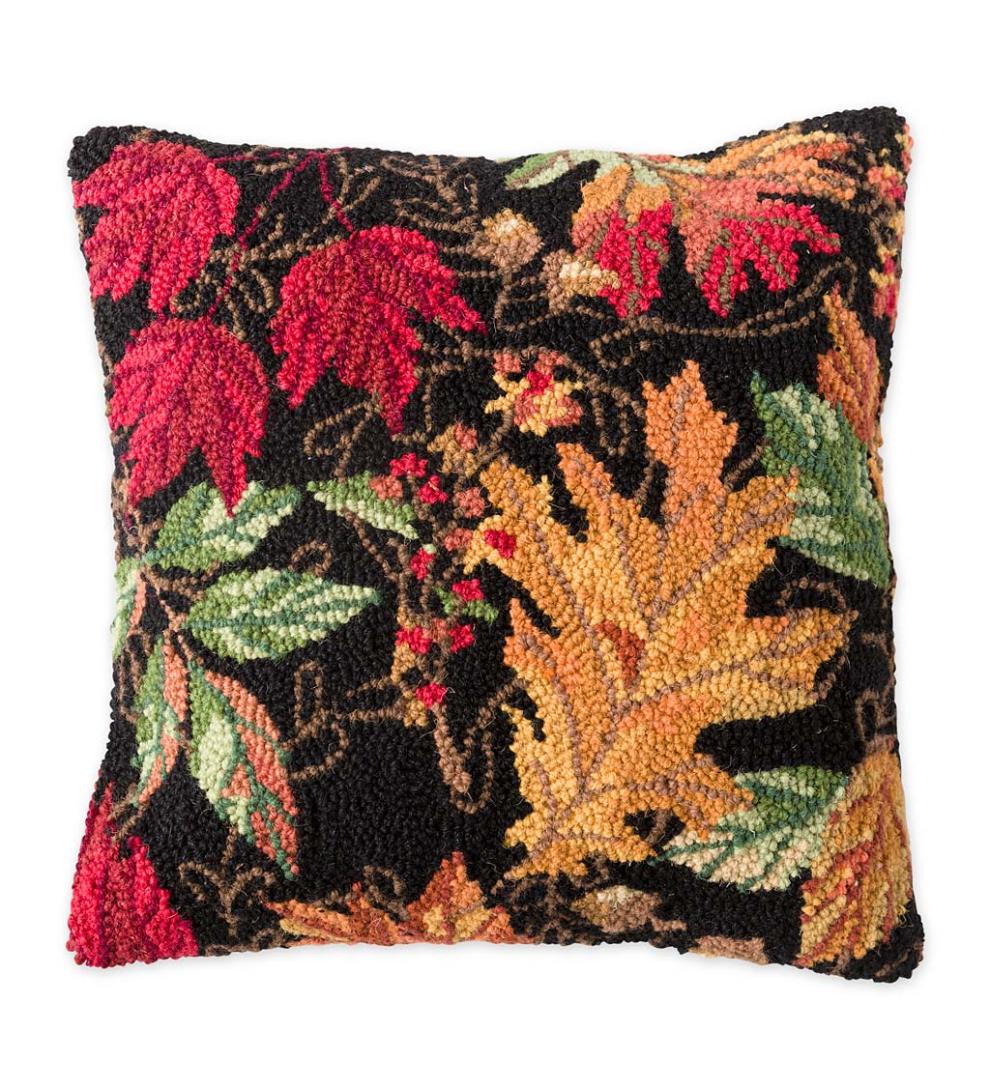 Plow & Hearth Home Accents | Indoor Living Hand-Hooked Wool Fall Leaves Throw Pillow