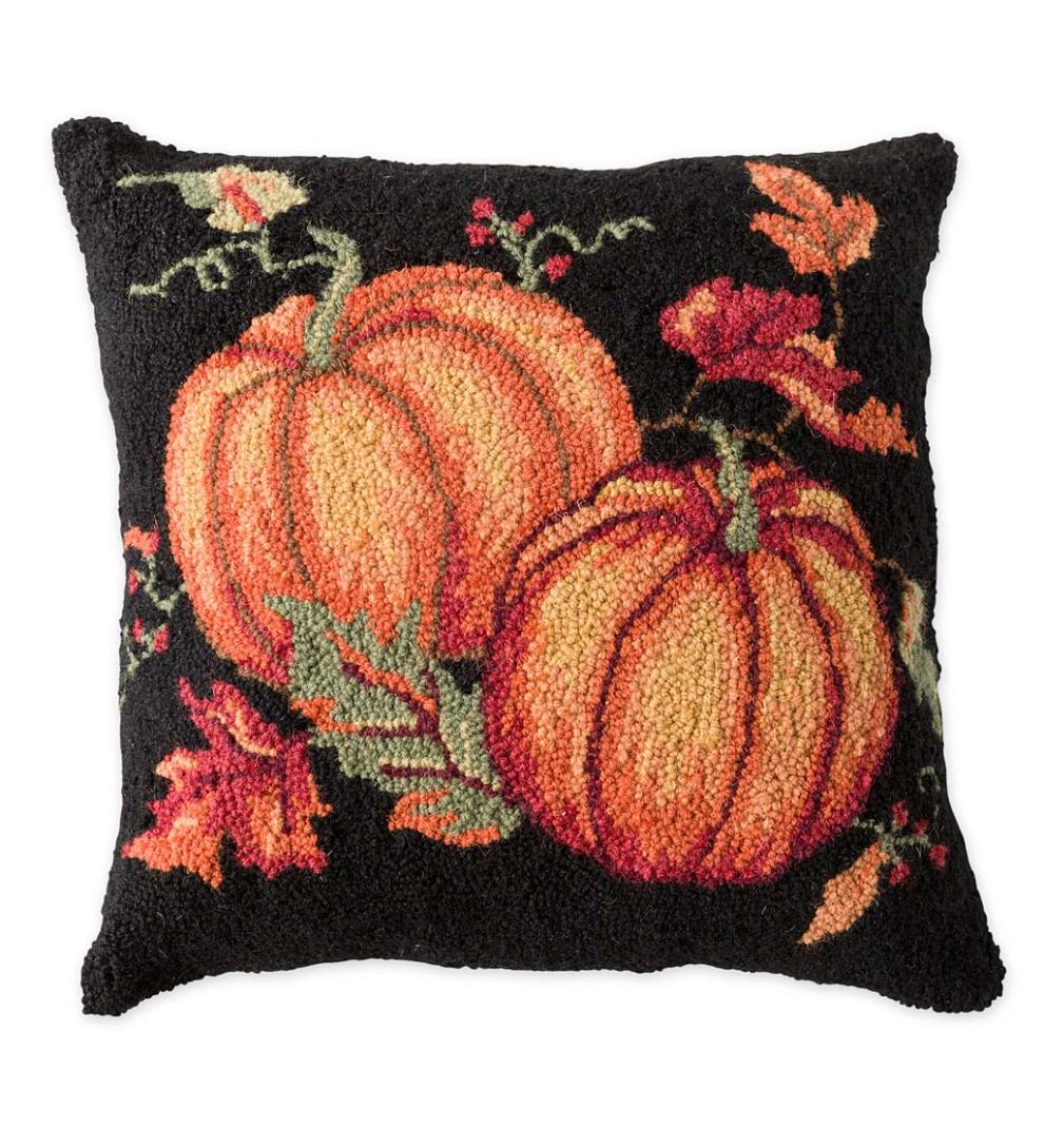Plow & Hearth Home Accents | Indoor Living Hand-Hooked Wool Fall Pumpkins Throw Pillow