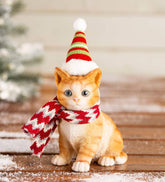 Plow & Hearth Home Accents | Indoor Living Holiday Kitten Statue With Hat And Scarf