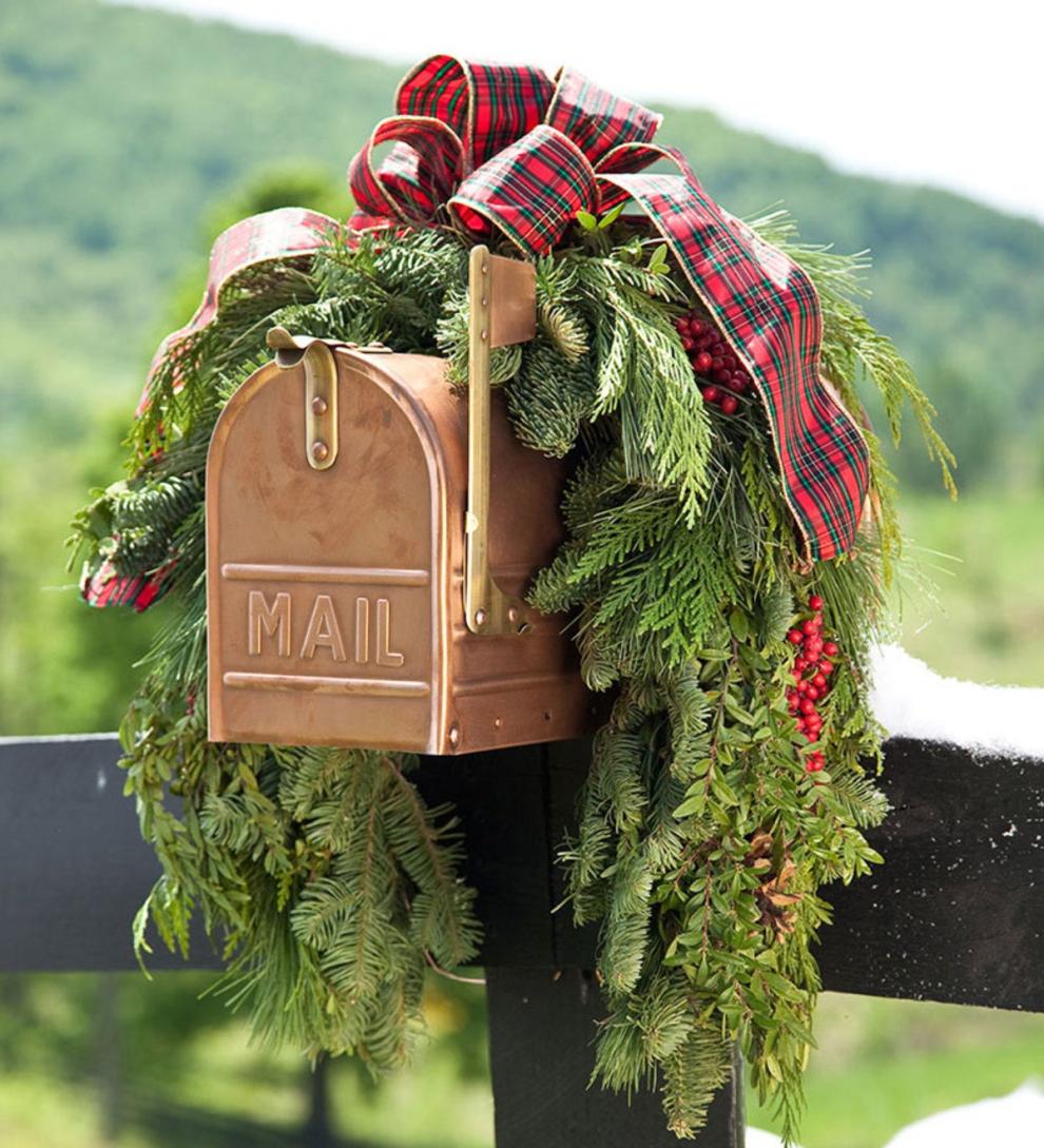 Plow & Hearth Home Accents | Indoor Living Holiday Woodland Evergreens Mailbox Swag With Bow