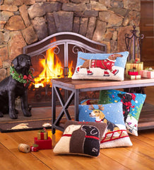 Plow & Hearth Home Accents | Indoor Living Hooked Wool Beagle On Sled Holiday Throw Pillow
