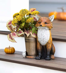 Plow & Hearth Home Accents | Indoor Living Indoor/Outdoor Faux Stone Fox Planter With Metal Container
