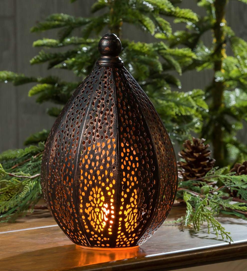 Plow & Hearth Home Accents | Indoor Living Indoor/Outdoor Flicker Flame Battery Operated Moroccan Die Cut Lantern