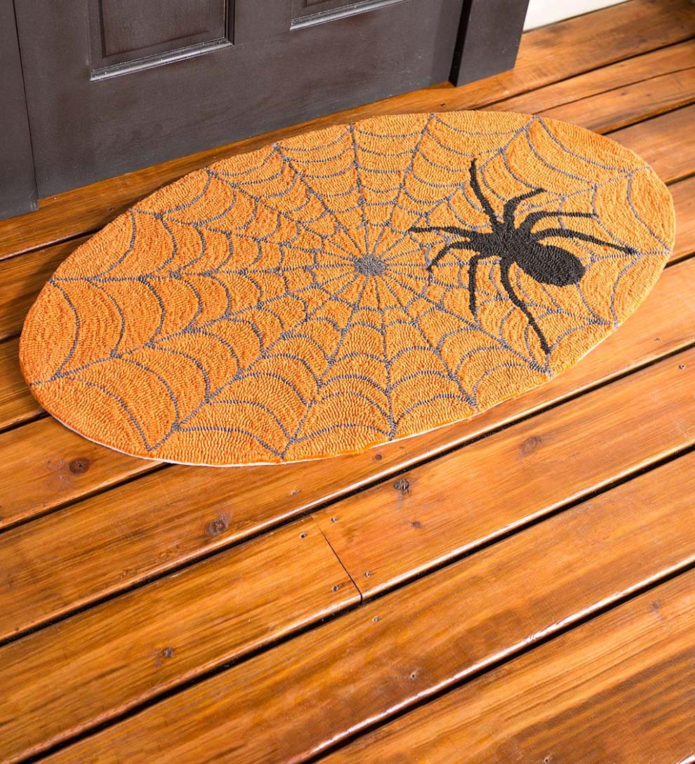 Plow & Hearth Home Accents | Indoor Living Indoor/Outdoor Halloween Spider Web Hooked Oval Accent Rug