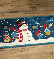 Plow & Hearth Home Accents | Indoor Living Indoor/Outdoor Hooked Snowman With Winter Birds Accent Rug