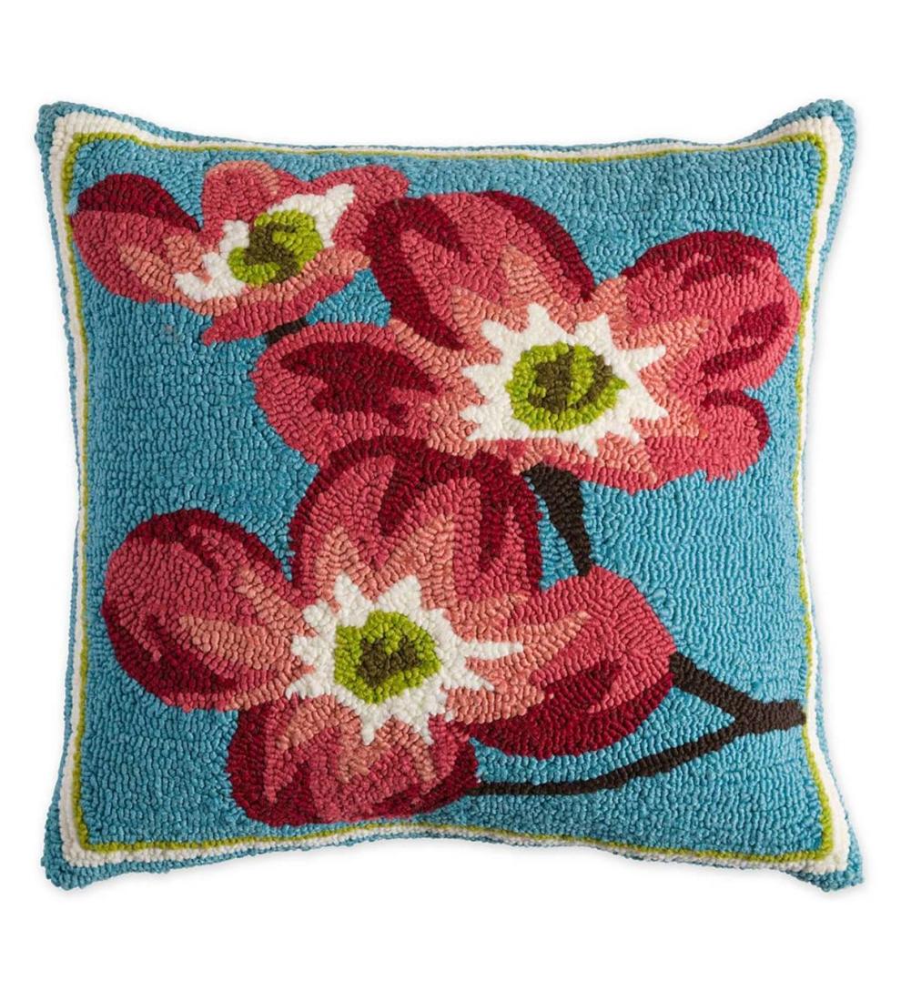 Plow & Hearth Home Accents | Indoor Living Indoor/Outdoor Pink Dogwood Hooked Throw Pillow