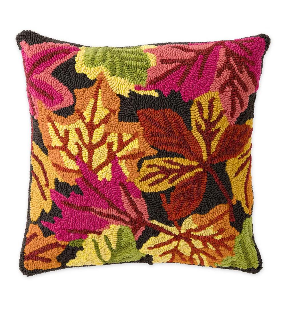 Plow & Hearth Home Accents | Indoor Living Indoor/Outdoor Scattered Leaves Hand Hooked Polypropylene Throw Pillow