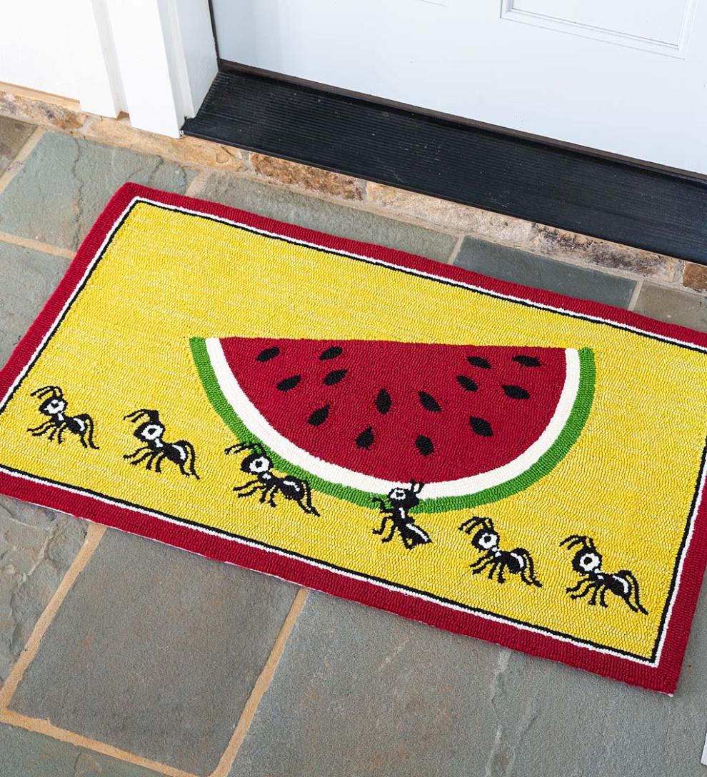 Plow & Hearth Home Accents | Indoor Living Indoor/Outdoor Summer Picnic Ants Hooked Polypropylene Accent Rug