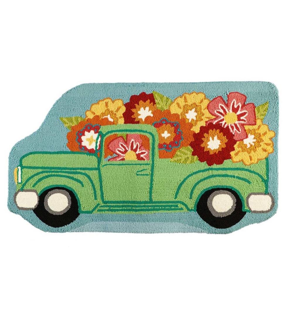 Plow & Hearth Home Accents | Indoor Living Indoor/Outdoor Truck Shaped Floral Hooked Rug