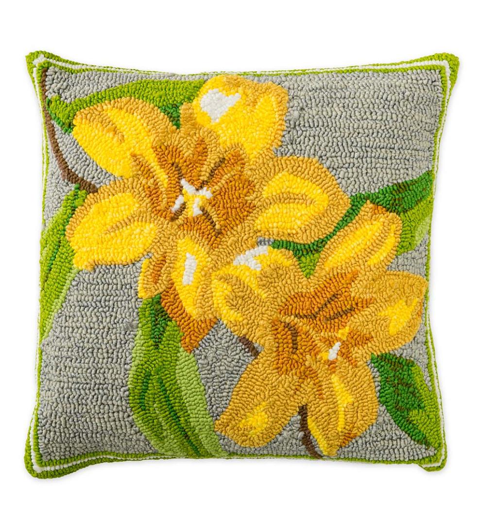Plow & Hearth Home Accents | Indoor Living Indoor/Outdoor Yellow Jasmine Hooked Polypropylene Throw Pillow - Yellow