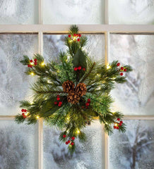 Plow & Hearth Home Accents | Indoor Living Lighted Faux Greenery Snowflake Holiday Accent