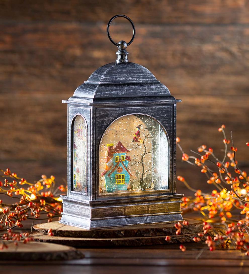 Plow & Hearth Home Accents | Indoor Living Lighted Halloween Lantern With Spooky Scene And Glitter