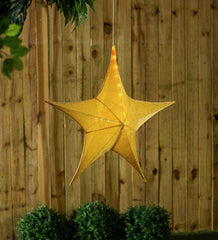 Plow & Hearth Home Accents | Indoor Living Lighted Hanging Fabric Star, Large Gold