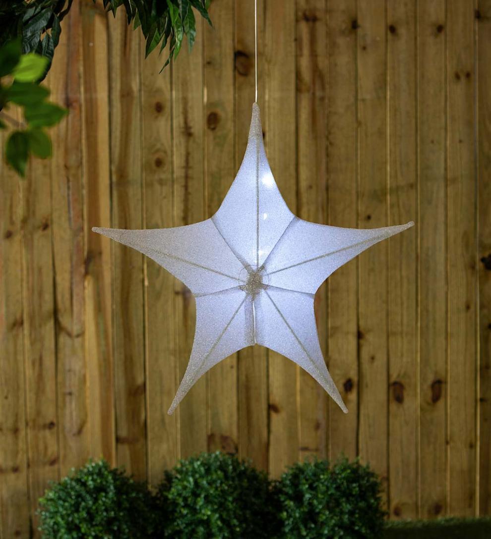 Plow & Hearth Home Accents | Indoor Living Lighted Hanging Fabric Star, Large Silver