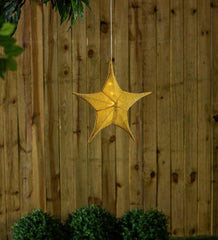 Plow & Hearth Home Accents | Indoor Living Lighted Hanging Fabric Star, Small Gold