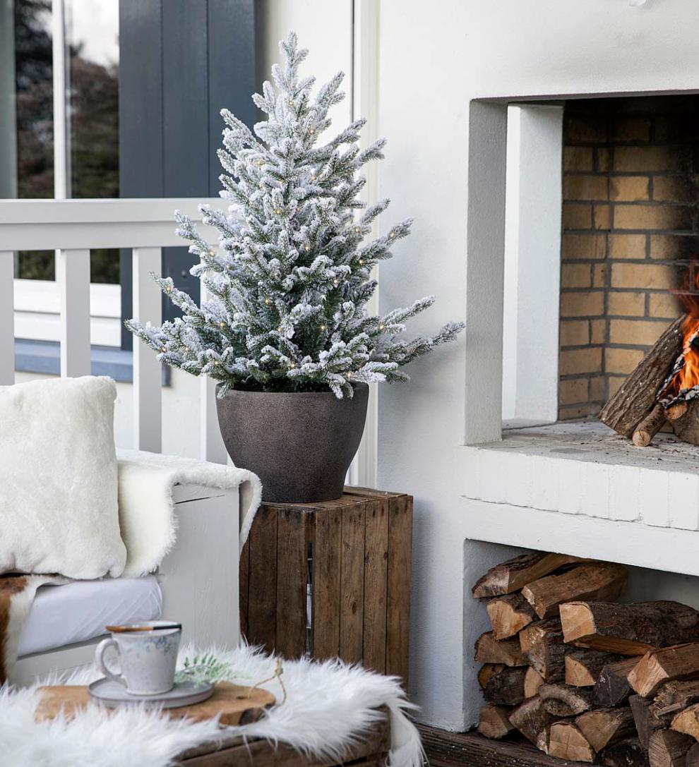 Plow & Hearth Home Accents | Indoor Living Lighted Potted Snow-Dusted Norway Spruce