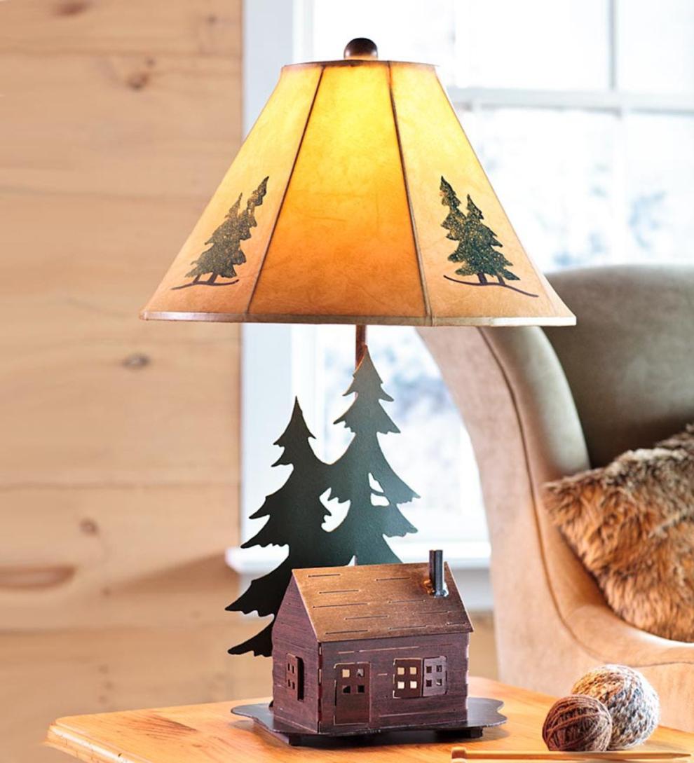 Plow & Hearth Home Accents | Indoor Living Log Cabin Table Lamp With Nightlight