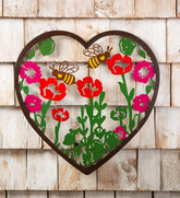 Plow & Hearth Home Accents | Indoor Living Metal Indoor/Outdoor Heart Wall Art With Bees And Flowers