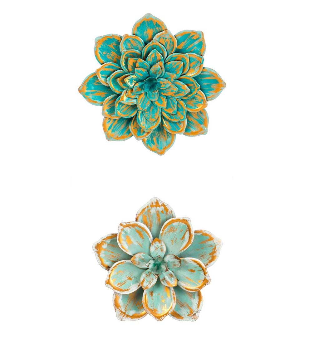 Plow & Hearth Home Accents | Indoor Living Metal Succulent Wall Flowers, Set Of 2