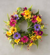 Plow & Hearth Home Accents | Indoor Living Multicolor Spring Faux Floral Daisy And Fern Wreath With Rattan Base