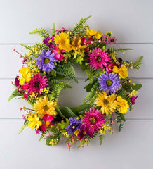 Plow & Hearth Home Accents | Indoor Living Multicolor Spring Faux Floral Daisy And Fern Wreath With Rattan Base