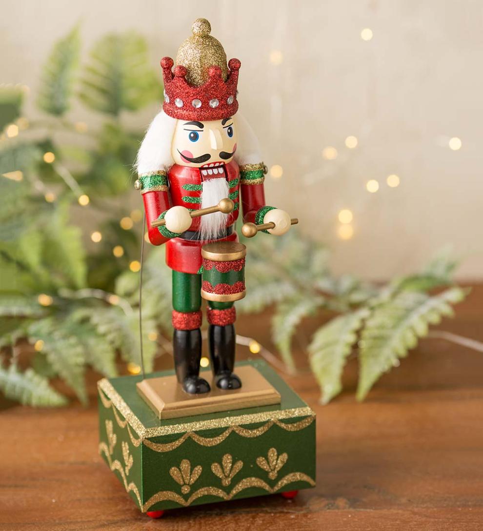 Plow & Hearth Home Accents | Indoor Living Musical Animated Wooden Nutcracker Statue - Green Base