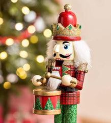Plow & Hearth Home Accents | Indoor Living Musical Animated Wooden Nutcracker Statue - Green Base