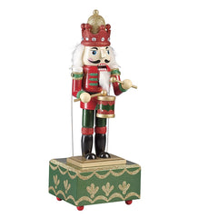 Plow & Hearth Home Accents | Indoor Living Musical Animated Wooden Nutcracker Statue - Green Base