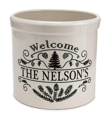 Plow & Hearth Home Accents | Indoor Living Personalized Pine Welcome Stoneware Crock - Black