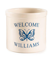 Plow & Hearth Home Accents | Indoor Living Personalized Stoneware Welcome Crock With Butterfly - Black