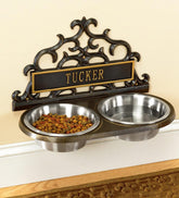 Plow & Hearth Home Accents | Indoor Living Personalized Wall-Mount Pet Feeder - Black With Gold