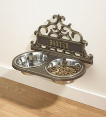 Plow & Hearth Home Accents | Indoor Living Personalized Wall-Mount Pet Feeder - Black With Gold