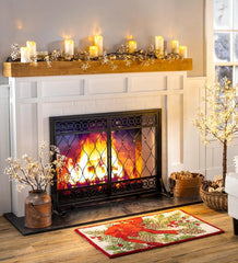 Plow & Hearth Home Accents | Indoor Living Pine Cone And Bow Holiday Bouquet Wool Hearth Rug