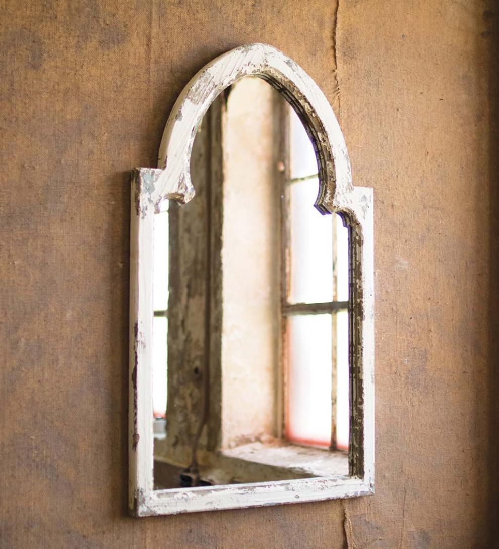 Plow & Hearth Home Accents | Indoor Living Rustic White Wood Arched Framed Mirror With Gold Accent
