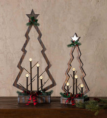 Plow & Hearth Home Accents | Indoor Living Tabletop Lighted Wooden Christmas Trees, Set Of 2
