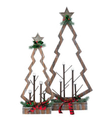 Plow & Hearth Home Accents | Indoor Living Tabletop Lighted Wooden Christmas Trees, Set Of 2