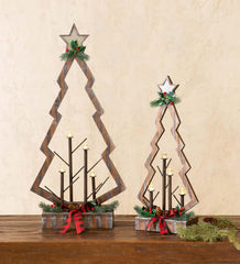 Plow & Hearth Home Accents | Indoor Living Tabletop Lighted Wooden Christmas Trees, Set Of 2