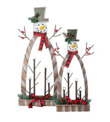 Plow & Hearth Home Accents | Indoor Living Tabletop Lighted Wooden Snowmen, Set Of 2