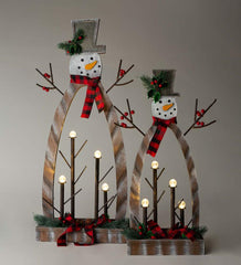 Plow & Hearth Home Accents | Indoor Living Tabletop Lighted Wooden Snowmen, Set Of 2