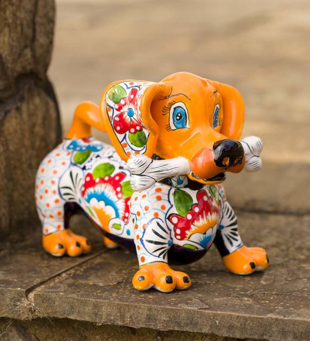 Plow & Hearth Home Accents | Indoor Living Talavera Pottery Dachshund With Bone