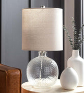 Plow & Hearth Home Accents | Indoor Living Textured Bubble Glass Table Lamp With Beige Linen Shade