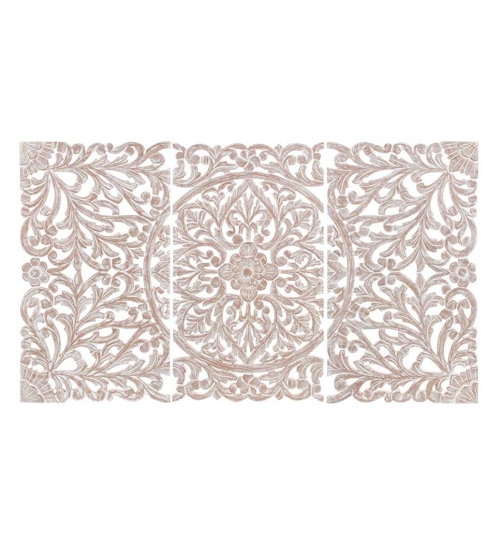 Plow & Hearth Home Accents | Indoor Living Three Panel White Washed Floral Wall Art