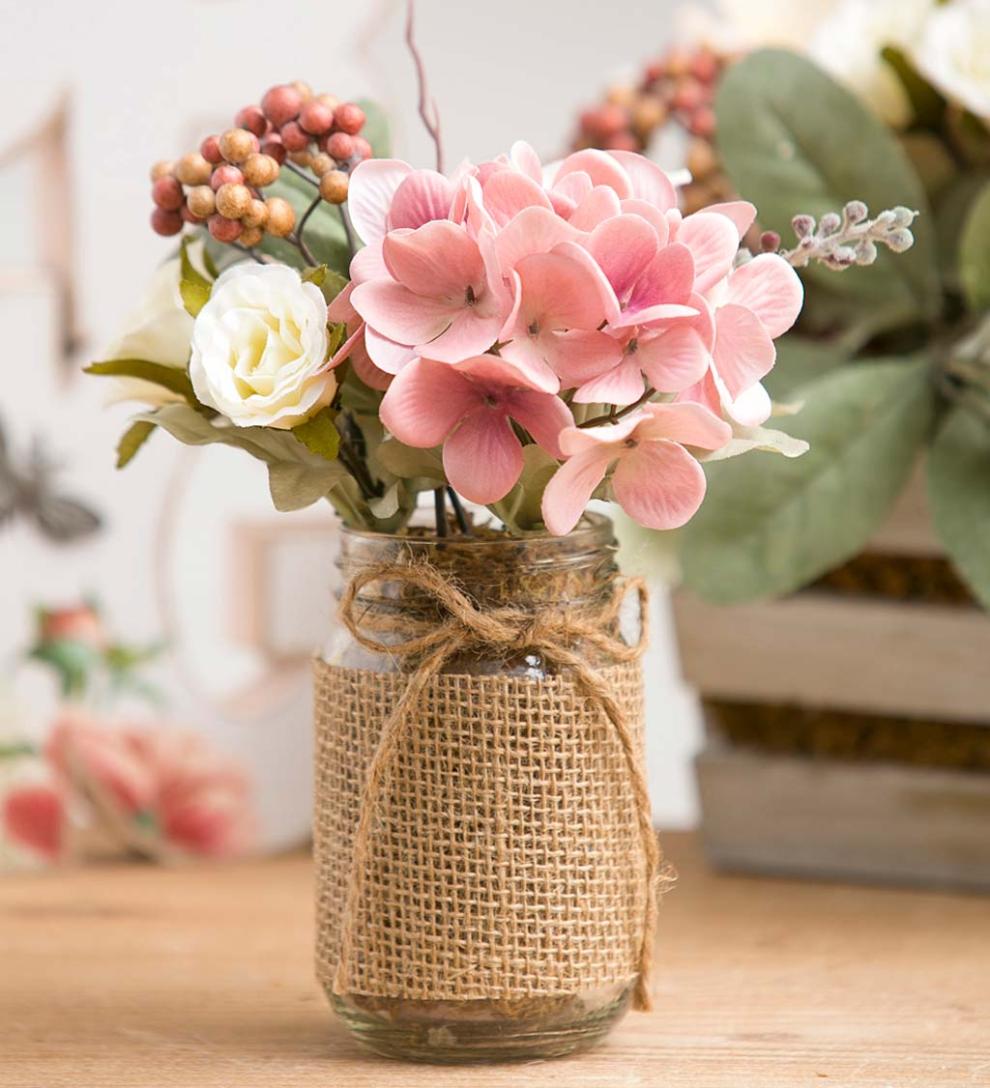 Plow & Hearth Home Accents | Indoor Living Vintage Rose And Pink Hydrangea Floral Arrangement