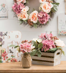 Plow & Hearth Home Accents | Indoor Living Vintage Rose And Pink Hydrangea Floral Arrangement