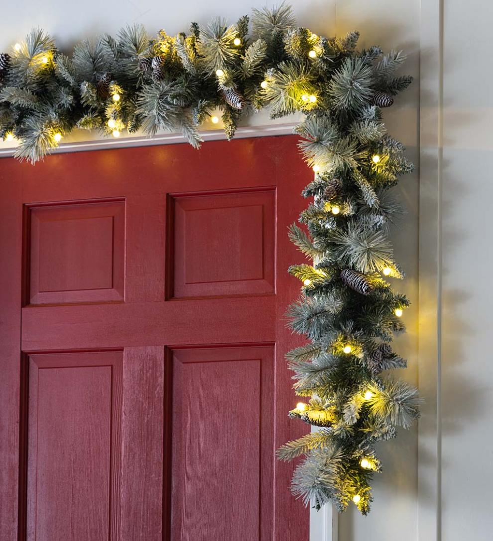 Plow & Hearth Home Accents | Indoor Living Winter Frost Holiday Garland With White And Multicolor Lights
