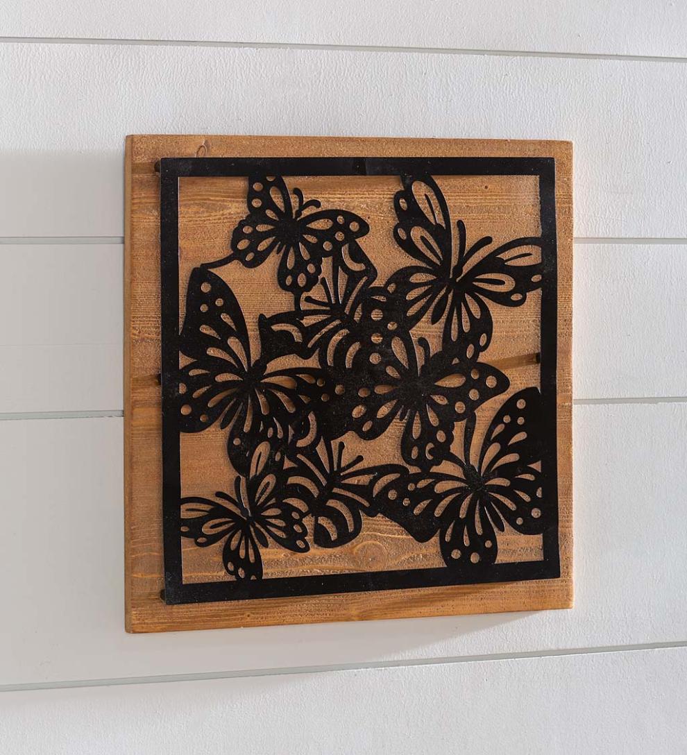 Plow & Hearth Home Accents | Indoor Living Wood And Laser Cut Metal Butterfly Wall Art