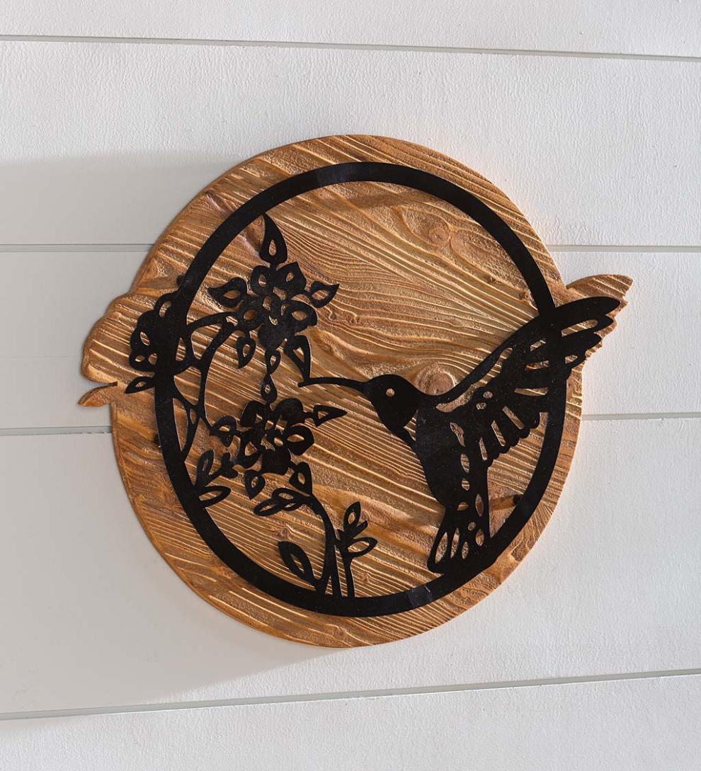 Plow & Hearth Home Accents | Indoor Living Wood And Laser Cut Metal Hummingbird Wall Art